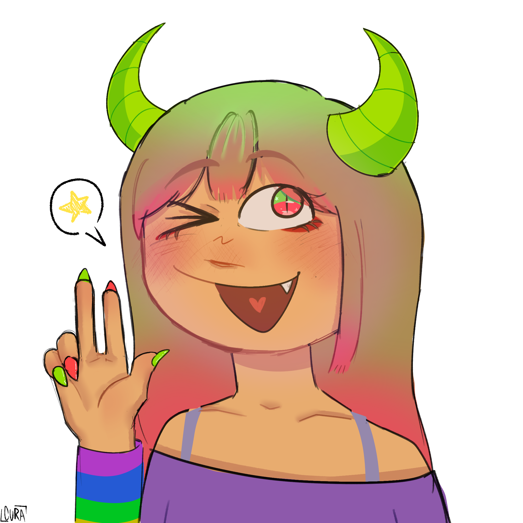 Bust of Chachamaru giving a peace sign and winking cutely at the viewer.